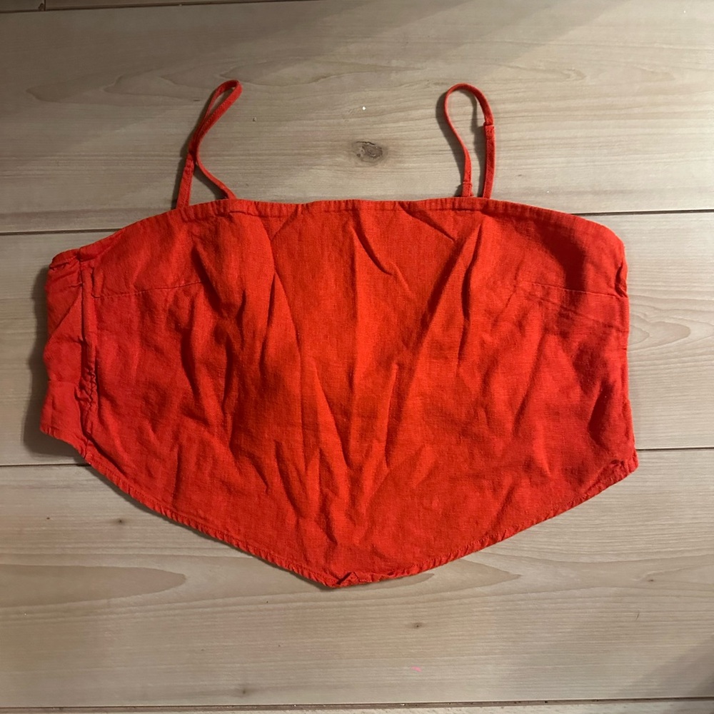 A New Day Red Linen Crop Top, Size Small
